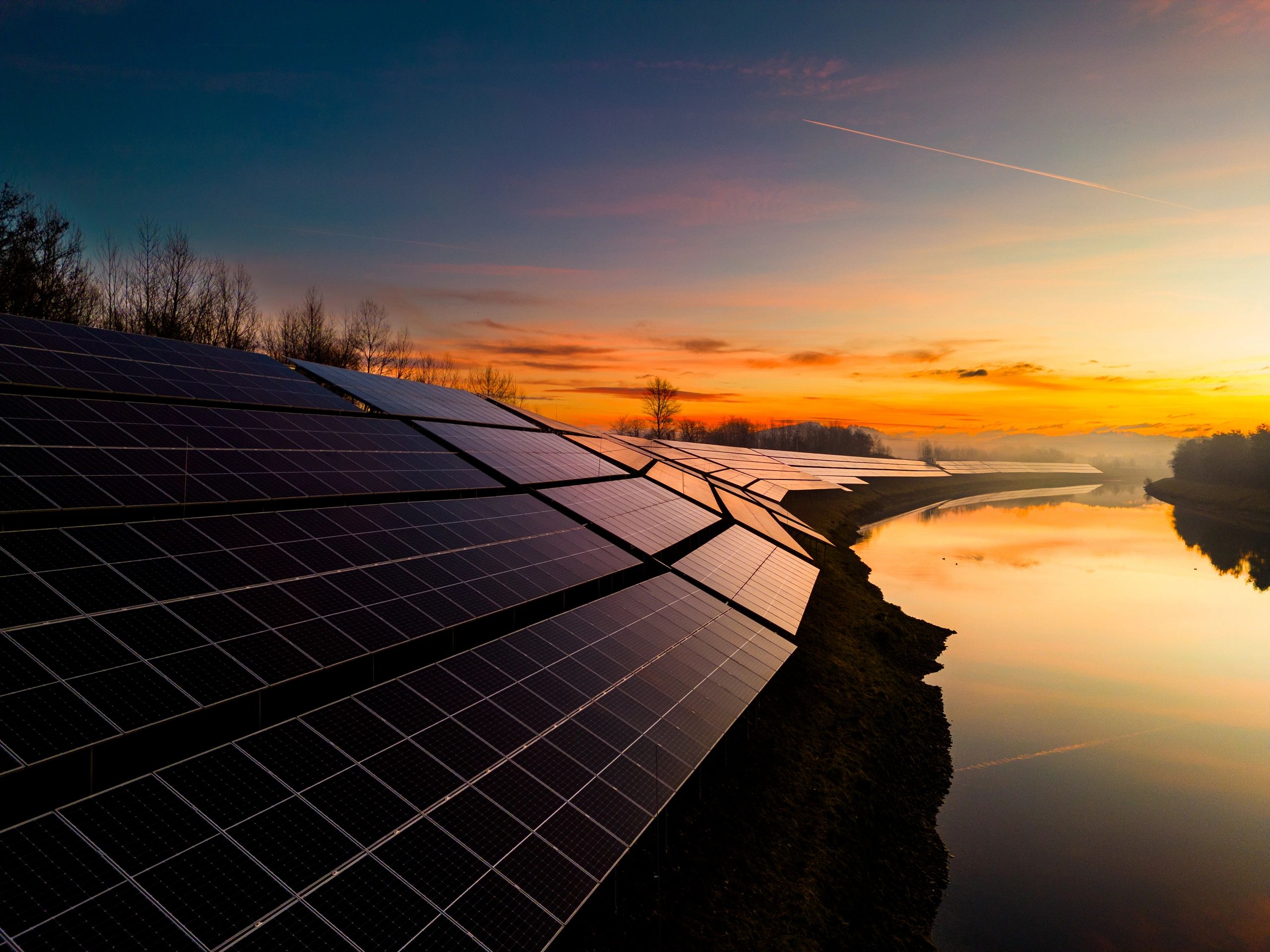 Solar energy infrastructure at sunset